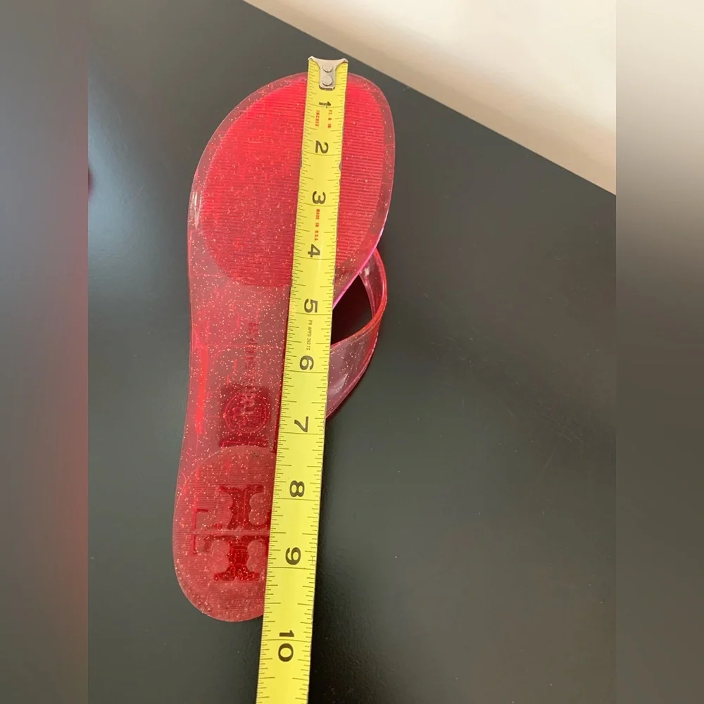 Tory Burch Red Glitter Jelly Logo Thong Sandals